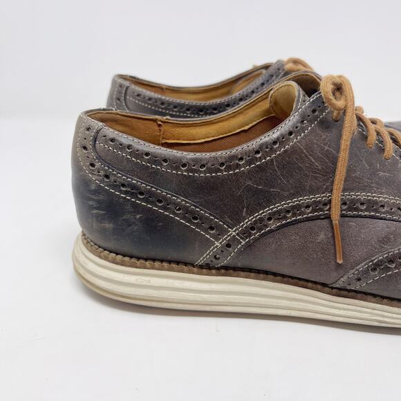Cole Haan Mens 10.5 Grey Original Grand Wingtip Oxford Sneaker Shoe Leather - Picture 2 of 12